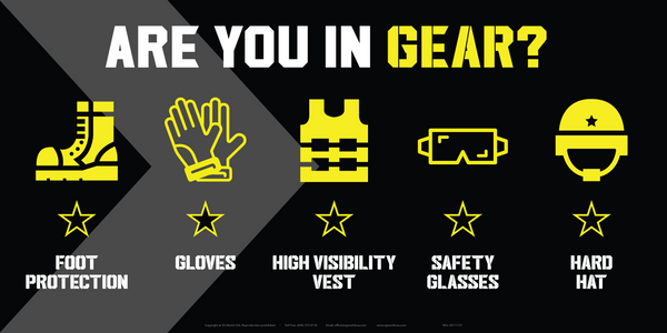Strength in Safety: Military-Style PPE Are You in Gear Safety Banner for Workplace