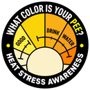 Heat Stress Awareness - What Color is Your Pee? with Markings Hard Hat Sticker
