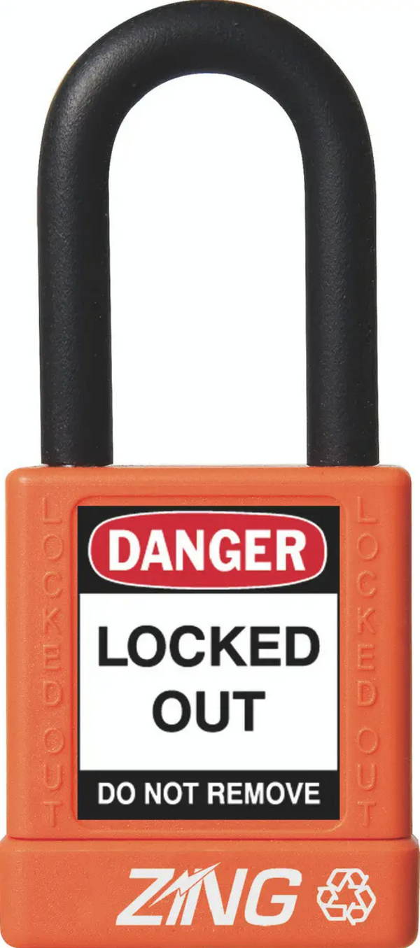 Recyclockout Safety Padlock, 1.5" Shackle, Keyed Different, Orange