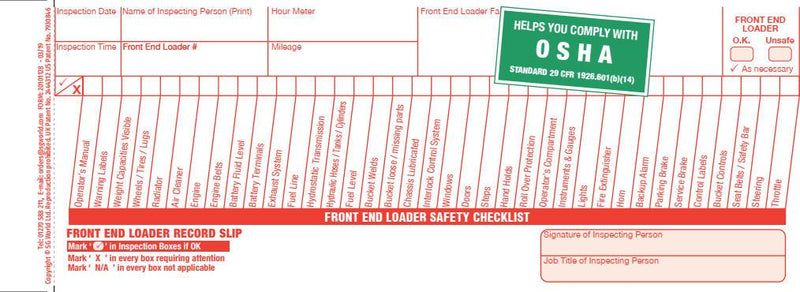 Front End Loader Inspection Books