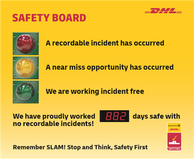 DHL SAFETY FIRST COUNT UP AND STOP LIGHT BOARD
