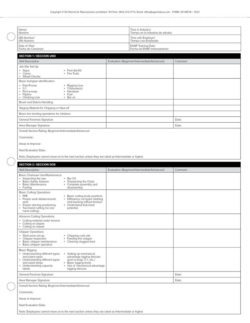 Ground Personnel Skill Assessment Book - Book of 30 Carbon Copy Forms