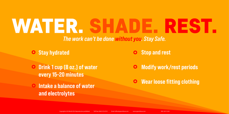 Heat Stress Awareness - Water Shade Rest Heat Stress Banner