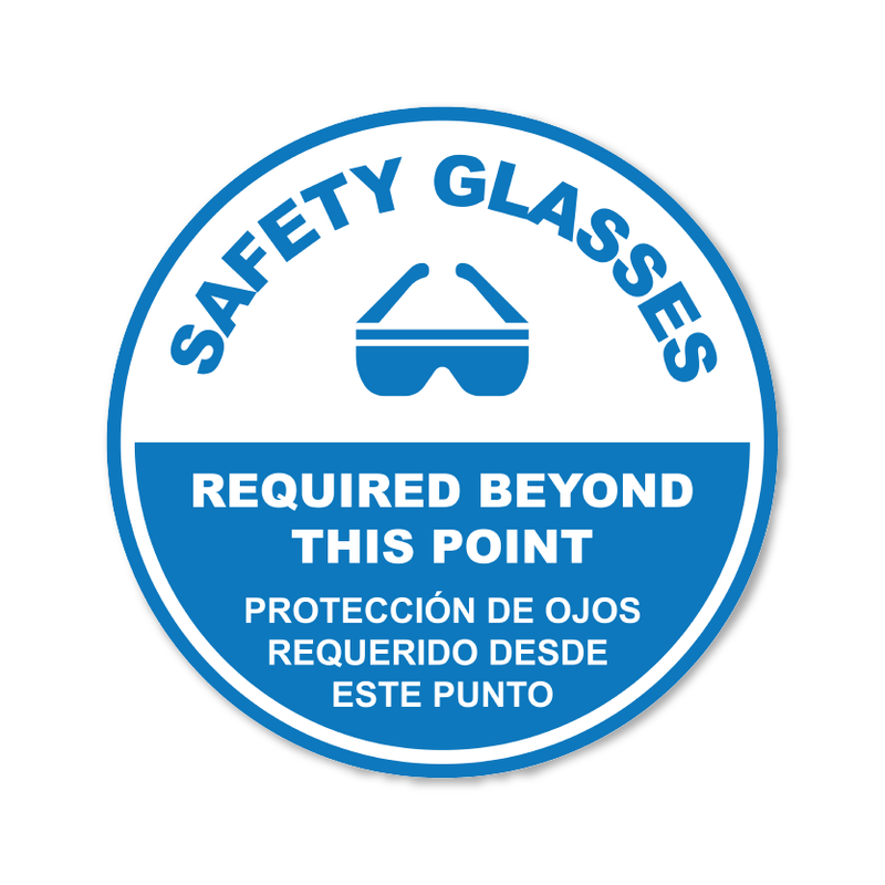 Safety Glasses Required Beyond This Point - Circle Anti-Slip Floor Sticker - 12"/17" Diameter