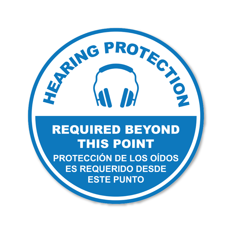 Hearing Protection Required Beyond This Point - Circle Anti-Slip Floor Sticker - 12"/17" Diameter