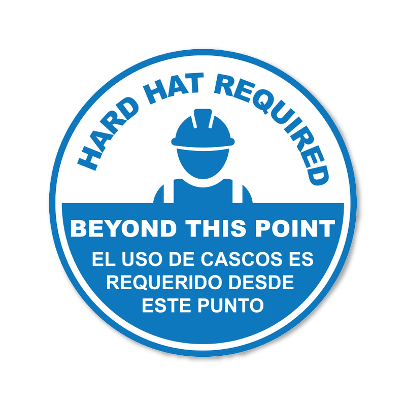 Hard Hat Required Beyond This Point - Circle Anti-Slip Floor Sticker - 12"/17" Diameter