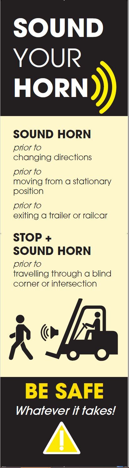 Forklift Truck Safety: 'Sound Your Horn' Pallet Rack-End Banner