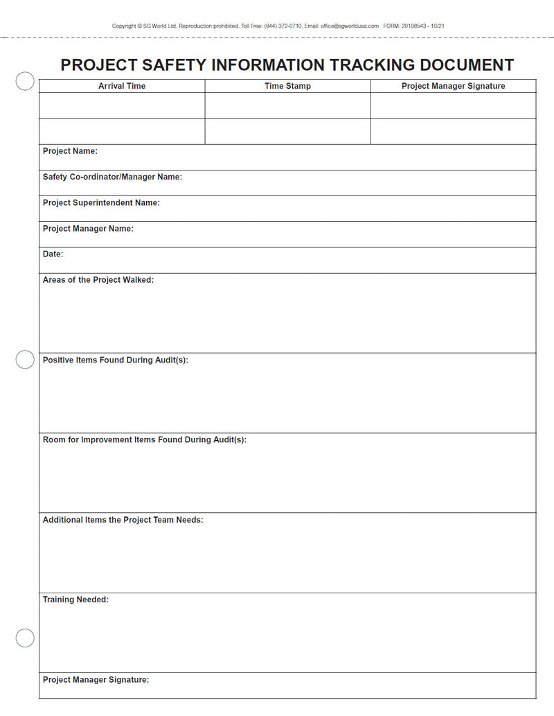 Project Safety Information Tracking Book - 30 Carbon Copy Forms