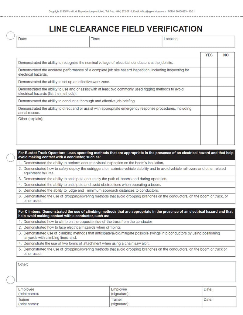 Line Clearance Field Verification Book: 30 Carbon Copy Forms