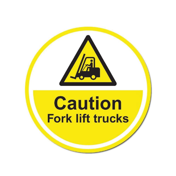 Caution Fork Lift Trucks Circle Anti-Slip Floor Sticker - 12"/17" Diameter