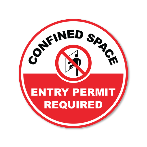 Confined Space -Entry  Permit Required - Circle Anti-Slip Floor Sticker - 12"/17" Diameter