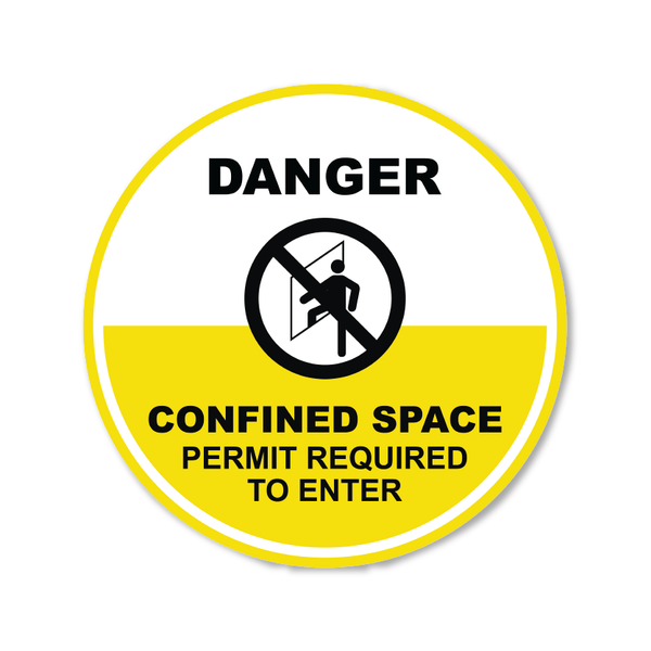 Danger Confined Space - Permit Required To Enter - Circle Anti-Slip Floor Sticker - 12"/17" Diameter