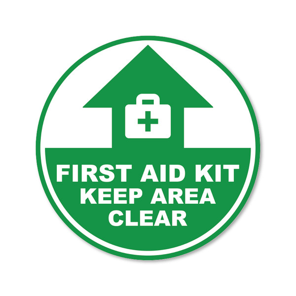 First Aid Kit Keep Area Clear - Circle Anti-Slip Floor Sticker - 12/17" Diameter
