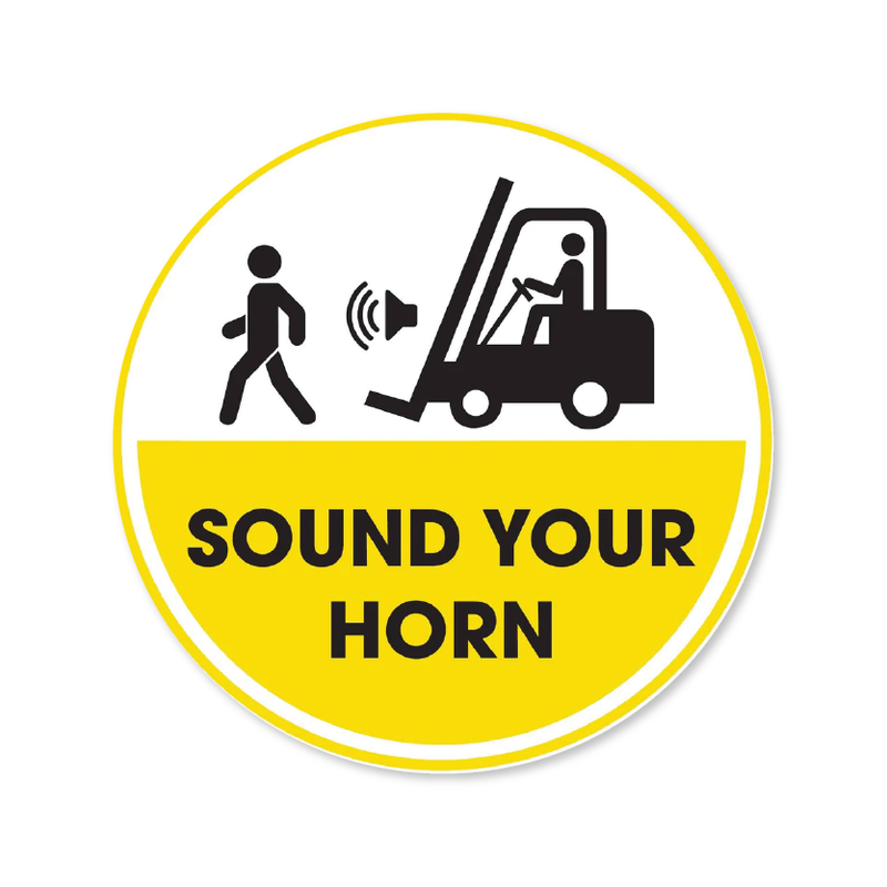 Forklift Truck 'Sound Your Horn' Circle Anti-Slip Floor Sticker - 12"/17" Diameter