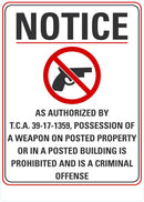 NOTICE Possesion Of A Weapon Is Prohibited Sign LCU1-0160-NP_10x14