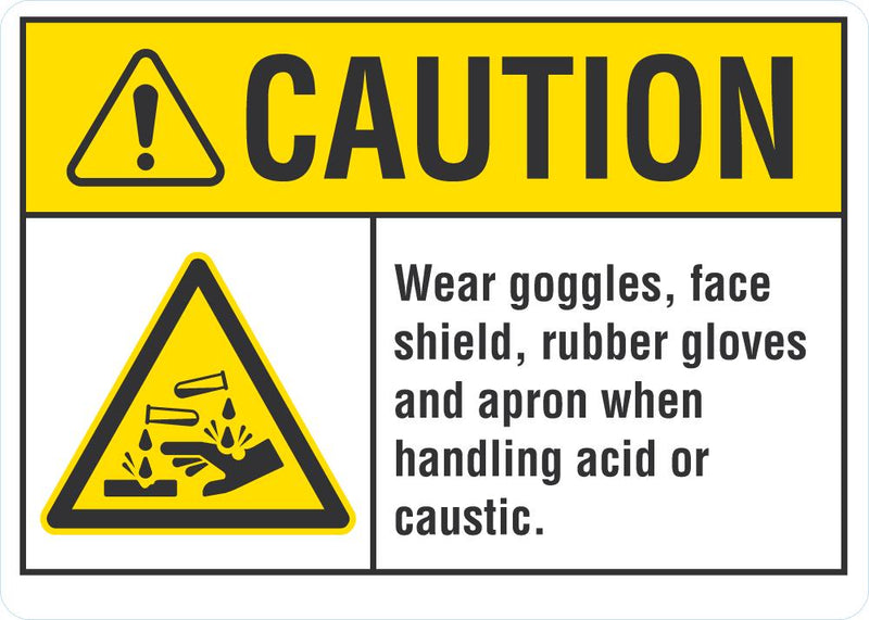 CAUTION Wear Googles, Face Shield, Rubber Gloves And Apron When Handling Acid Sign LCU3-0004-NP_10x7