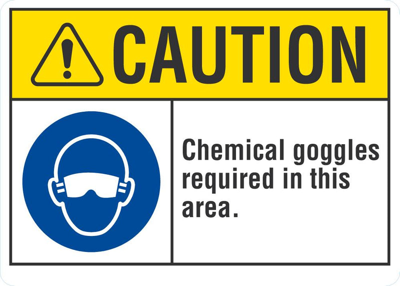 CAUTION Chemical Googles Required In This Area Sign LCU3-0063-NP_10x7