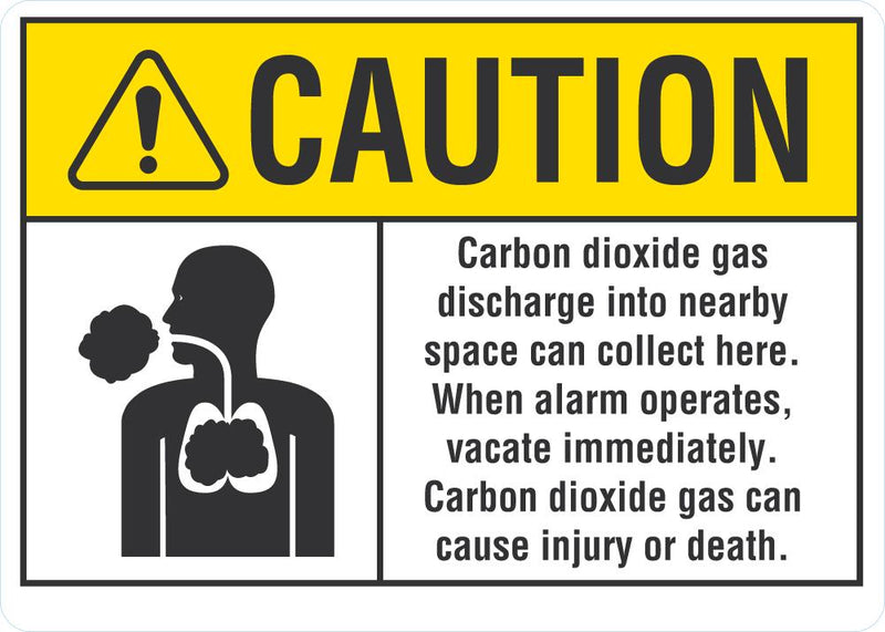 CAUTION Carbon Dioxide Gas Discharge Into Nearby Space Can Collect Here Sign LCU3-0093-NP_10x7