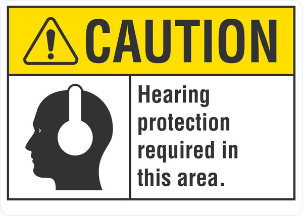 CAUTION Hearing Protection Required Sign LCU3-0108-NP_10x7