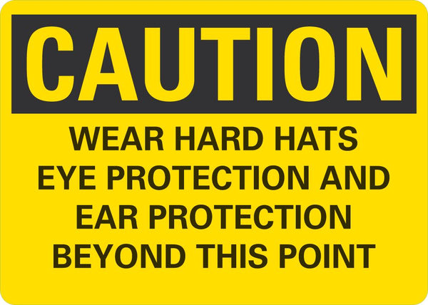 CAUTION Wear Hard Hats, Eye Protection And Ear Protection Sign