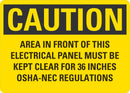 CAUTION Area In Font Of This Electrical Panel Must Be Kept Clear Sign LCU3-0482-NP_10x7