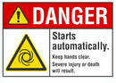 DANGER Starts Automatically Sign LCU4-0021-NA_10X7