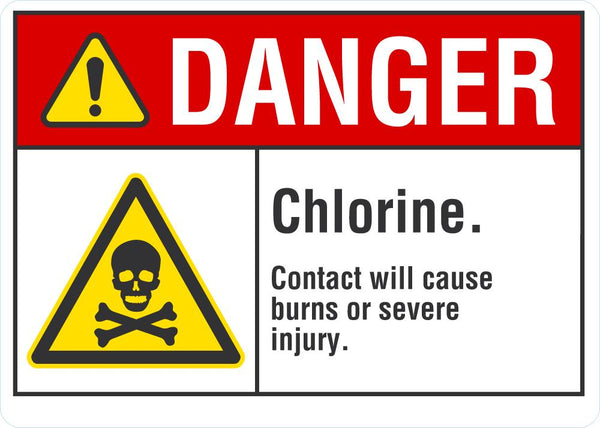 DANGER Chlorine, Contact Will Cause Burns Or Severe Injury Sign