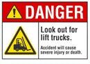 DANGER Look Out For Lift Trucks Sign LCU4-0040-NA_10X7