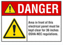 DANGER Area in Front Of This Electrical Panel Must Be Kept Clear Acording To OSHA Regulations Sign LCU4-0069-NA_10X7
