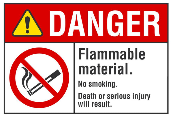 DANGER Flammable Material, No Smoking Sign