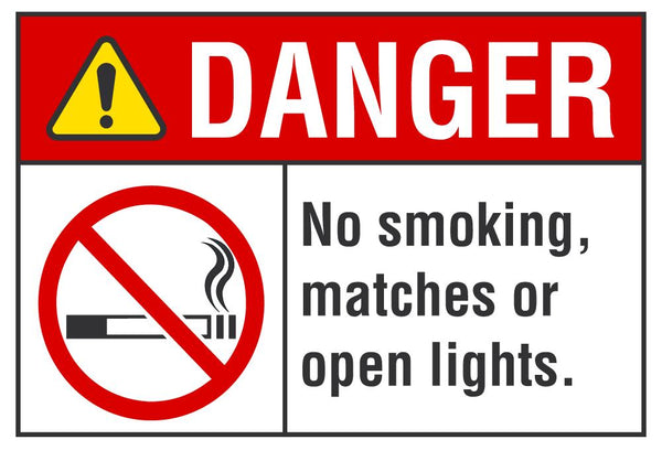 DANGER No Smoking, Matches Or Open Light Sign