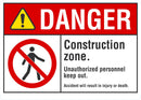DANGER Construction Zone Sign LCU4-0137-NA_10X7