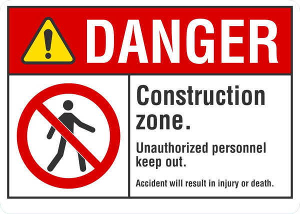 DANGER Construction Zone Sign