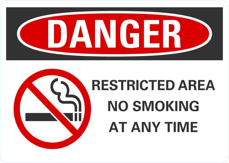 DANGER Restricted Area, No Smoking At Any Time Sign LCU4-0276-RA_10X7