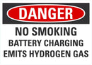 DANGER No Smoking, Battery Emits Hydrogen Gas Sign LCU4-0624-NA_10X7