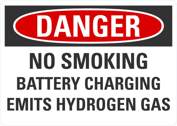 DANGER No Smoking, Battery Emits Hydrogen Gas Sign LCU4-0624-NA_10X7