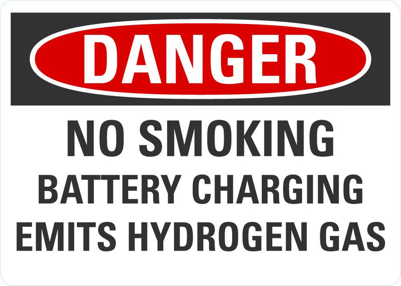 DANGER No Smoking, Battery Emits Hydrogen Gas Sign LCU4-0624-NA_10X7