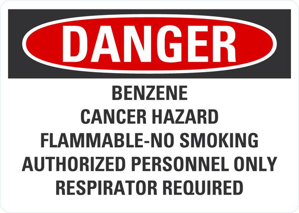 DANGER Benzene, Cancer Hazard, Flammable, No Smoking Sign LCU4-0707-NA_10X7