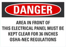 DANGER Area In Front Of This Electrical Panel Must Be Clear, OSHA-NEC Regulations Sign LCU4-0710-NA_10X7