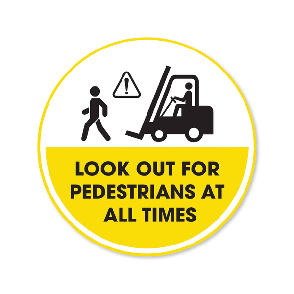 Look Out For Pedestrians Circle Anti-Slip Floor Sticker - 12"/17" Diameter