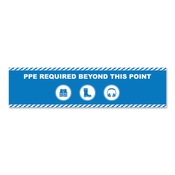 Hi-Vis Vest, Safety Shoes, And Hearing Protection Required Beyond This Point -Threshold Anti-Slip Floor Sticker – 1’ x 4'