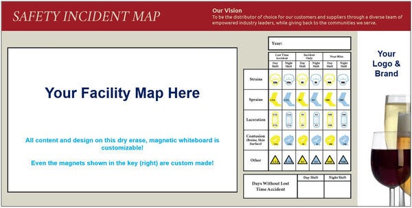 Premium Dry Erase & Magnetic Safety Incident / Hazard Map Board Kit