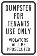 Dumpster For Tenants Only Sign T1-1687-DG_12x18