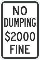 No Dumping $2000 Fine Sign T1-1703-DG_12x18