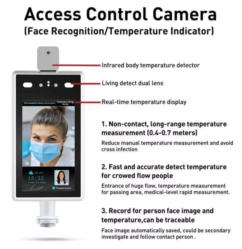 Temperature & Facial Recognition Scanning Kiosk with Wall Mount