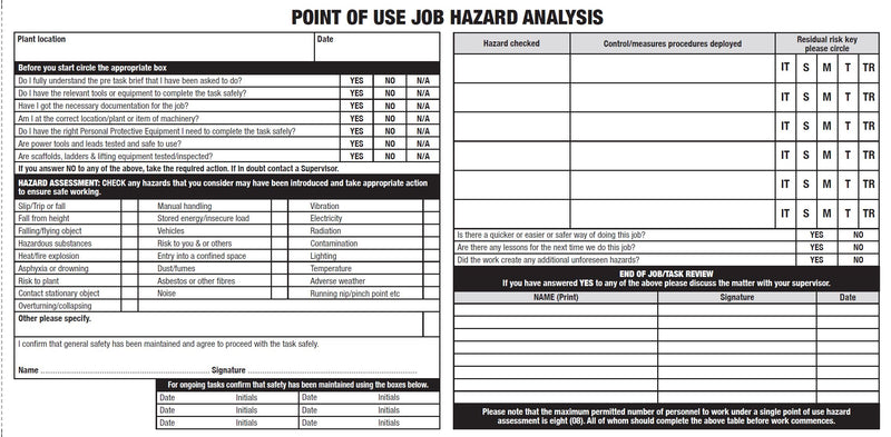 Custom Job Hazard Analysis Book - English