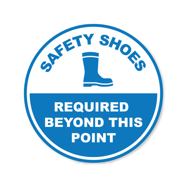 Safety Shoes Required Beyond This Point - Circle Anti-Slip Floor Sticker - 12"/17" Diameter