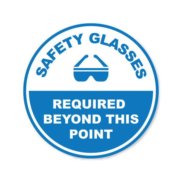 Safety Glasses Required Beyond This Point - Circle Anti-Slip Floor Sticker - 12"/17" Diameter