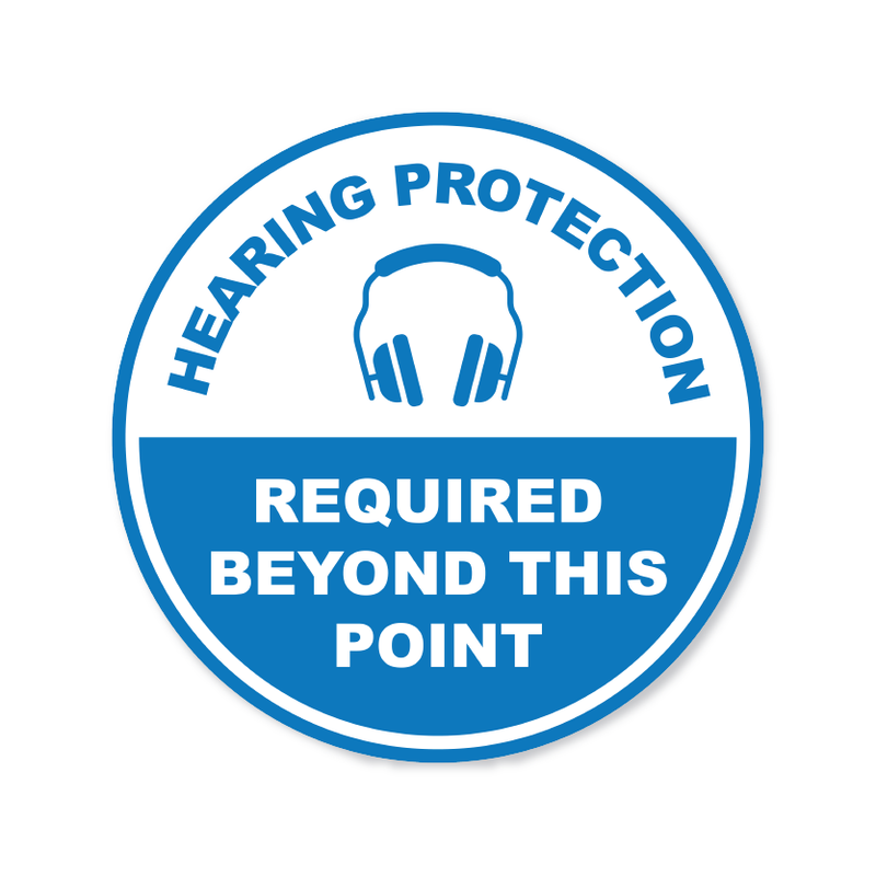 Hearing Protection Required Beyond This Point - Circle Anti-Slip Floor Sticker - 12"/17" Diameter