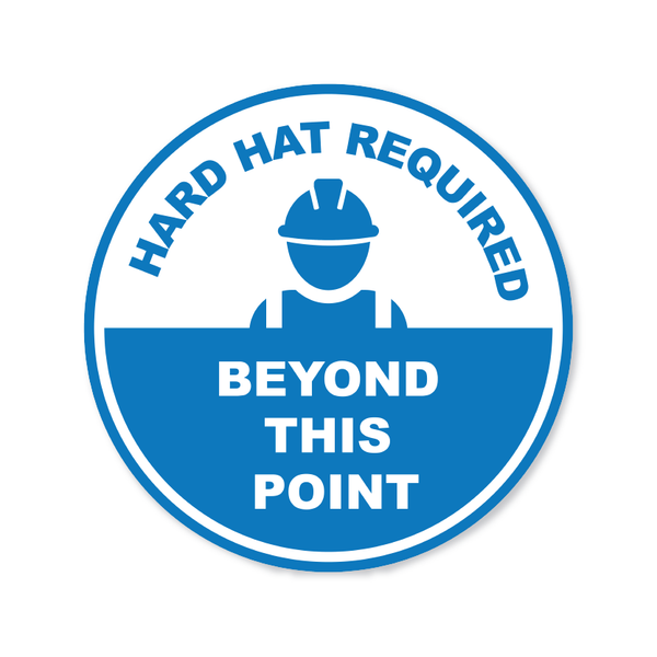 Hard Hat Required Beyond This Point - Circle Anti-Slip Floor Sticker - 12"/17" Diameter